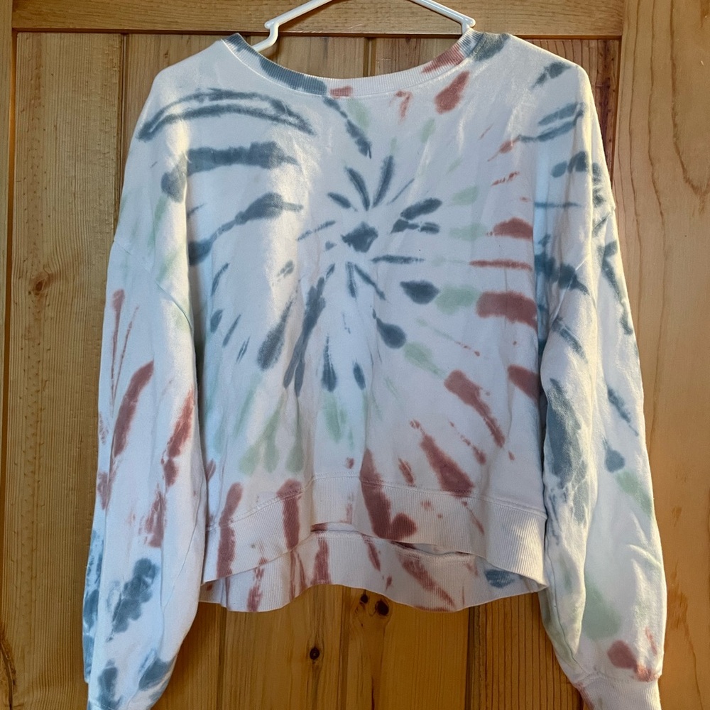 Tie dyded multi color, cropped sweatshirt. Transition piece for fall!